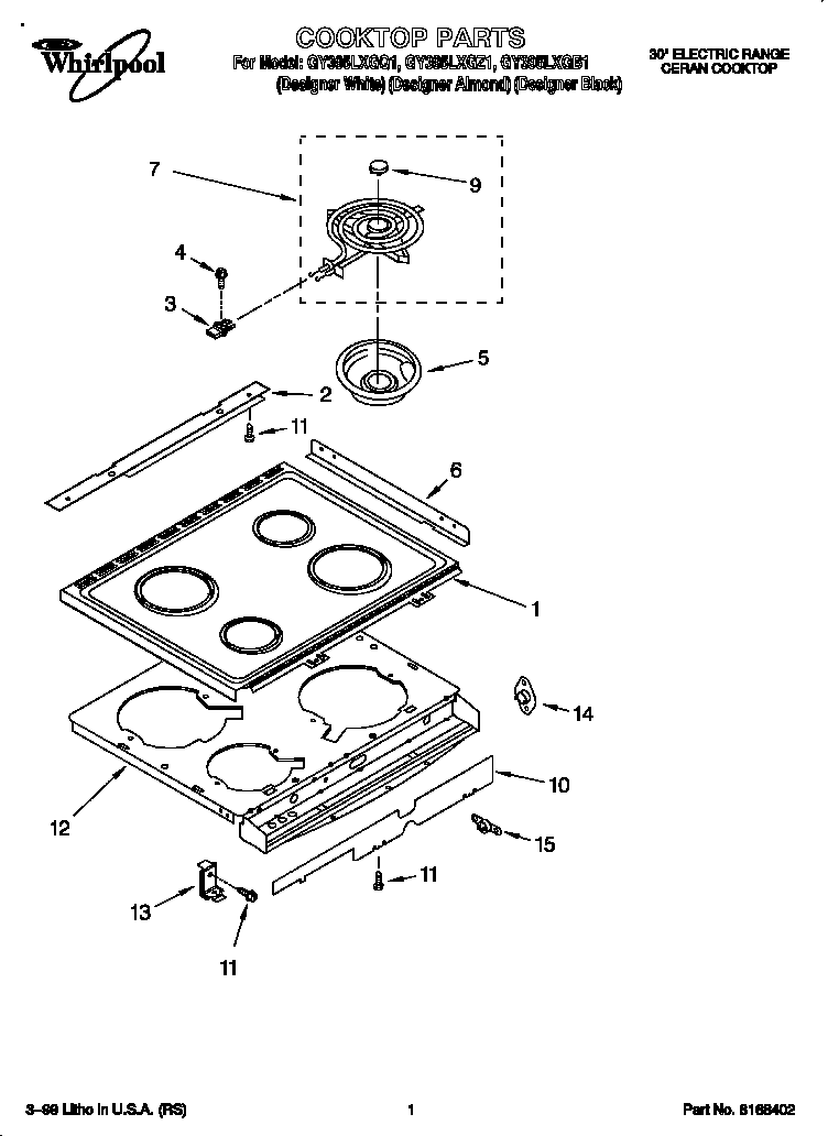 Whirlpool GY395LXGZ1 cooktop diagram