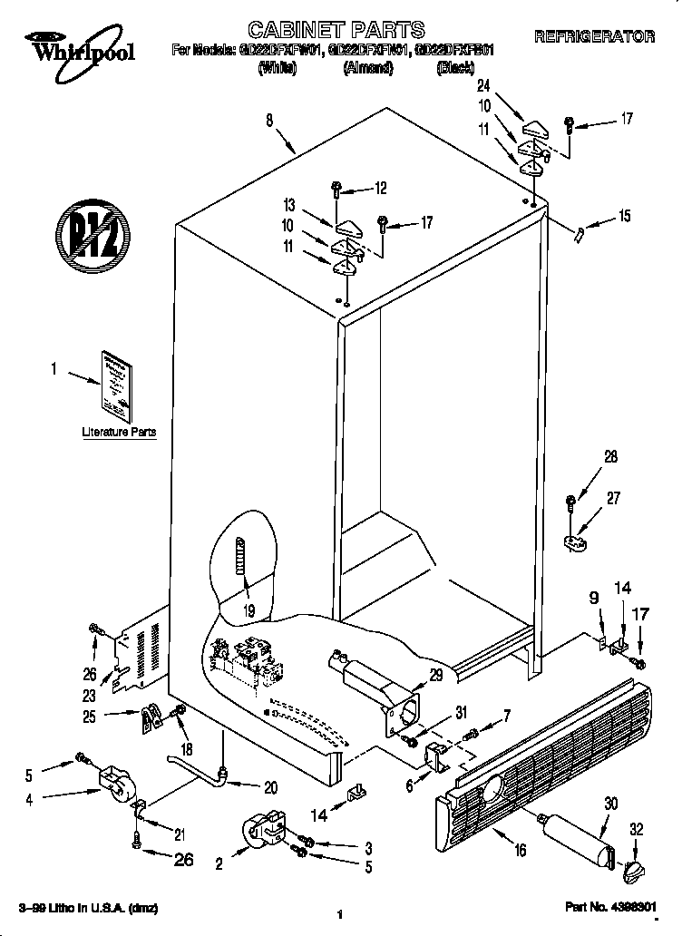Whirlpool GD22DFXFW01 cabinet diagram