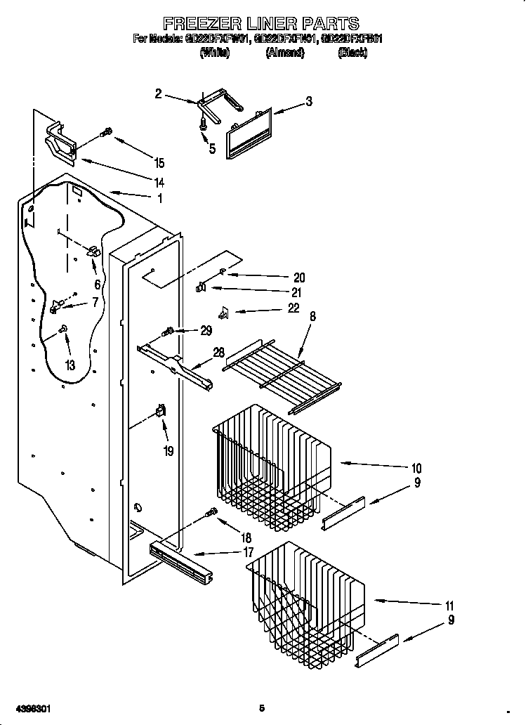 Whirlpool GD22DFXFW01 freezer liner diagram