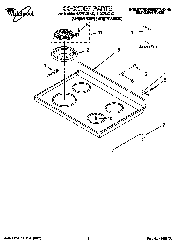 Whirlpool RF387LXHZ0 cooktop diagram