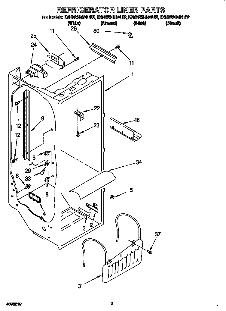 KitchenAid KSRS25QGAL02 refrigerator liner diagram