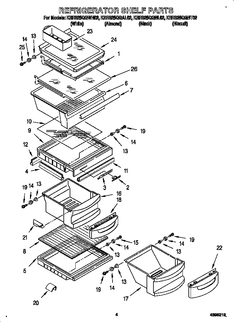 KitchenAid KSRS25QGAL02 refrigerator shelf diagram