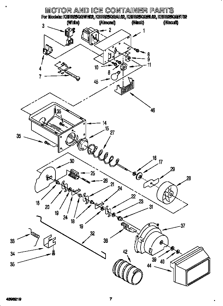 KitchenAid KSRS25QGAL02 motor and ice container diagram