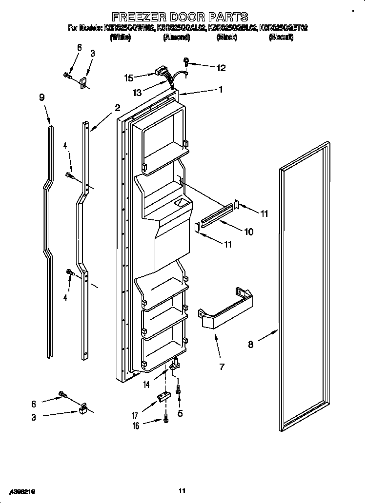 KitchenAid KSRS25QGAL02 freezer door diagram