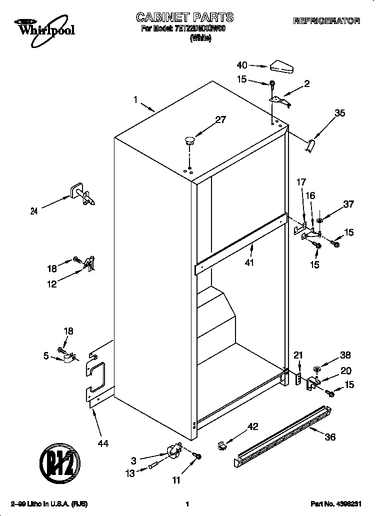 Whirlpool 7ET22DMXGW00 cabinet diagram