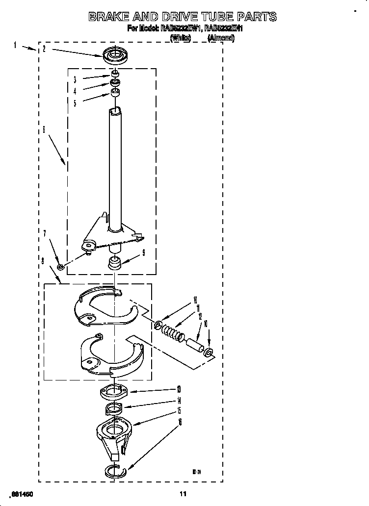 Roper RAB5232EW1 brake and drive tube diagram