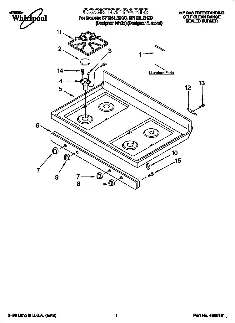 Whirlpool SF195LEHQ0 cooktop diagram