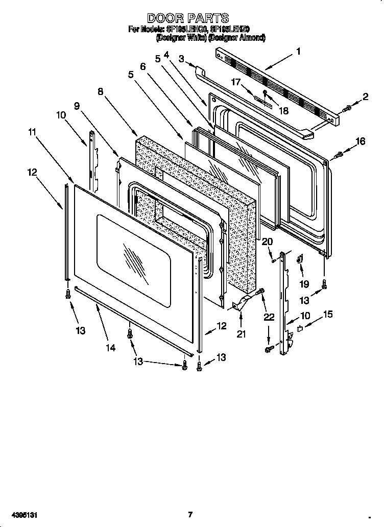 Whirlpool SF195LEHQ0 door diagram