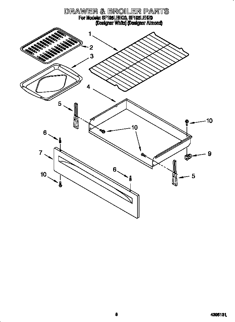 Whirlpool SF195LEHQ0 drawer and broiler diagram