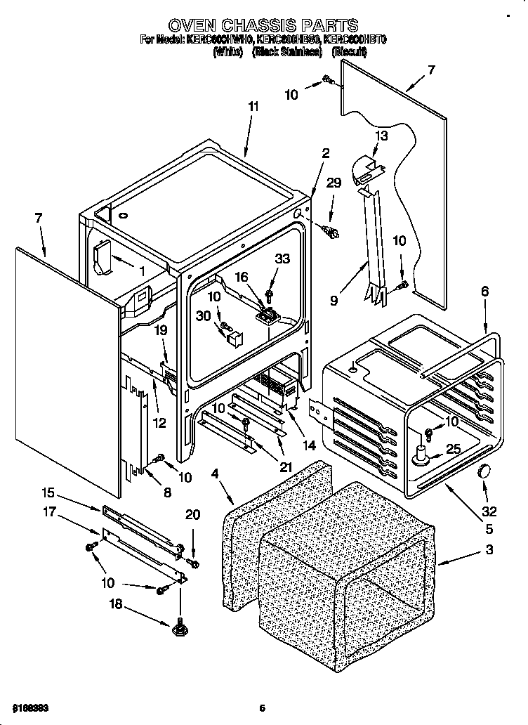 KitchenAid KERC600HWH0 oven chassis diagram