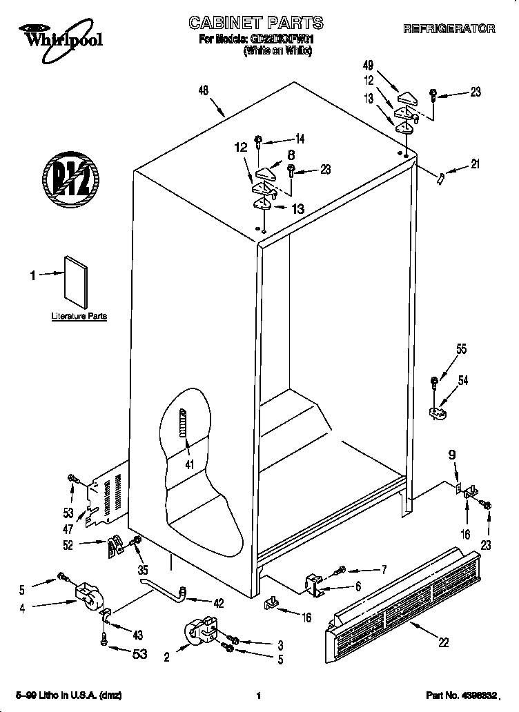 Whirlpool GD22DKXFW01 cabinet diagram