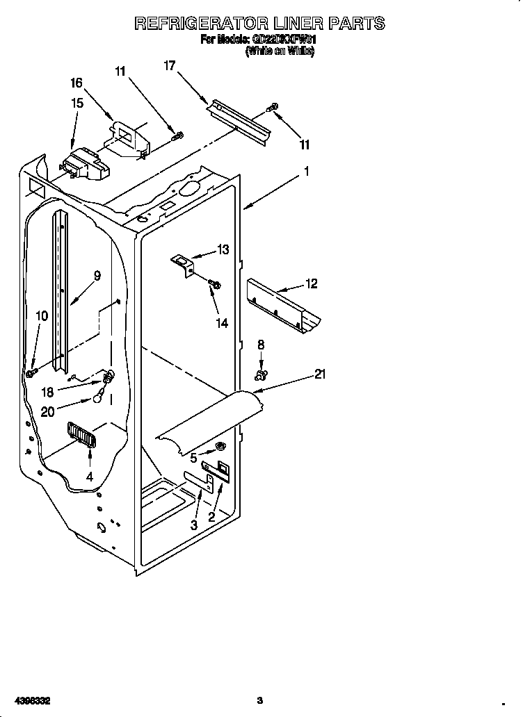 Whirlpool GD22DKXFW01 refrigerator liner diagram