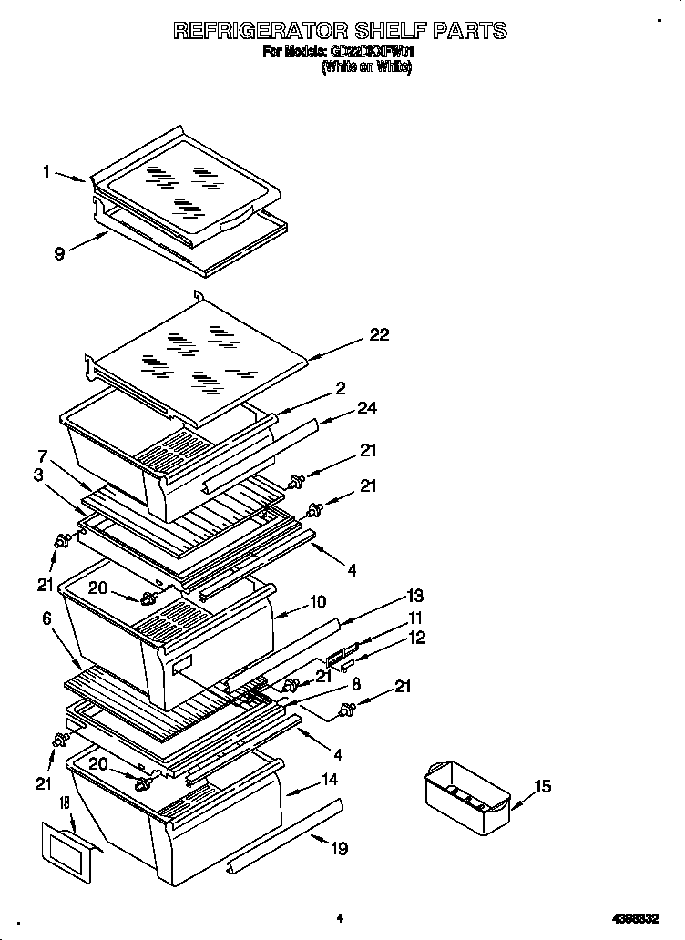 Whirlpool GD22DKXFW01 refrigerator shelf diagram