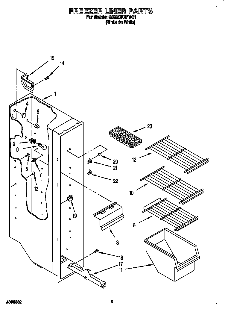 Whirlpool GD22DKXFW01 freezer liner diagram