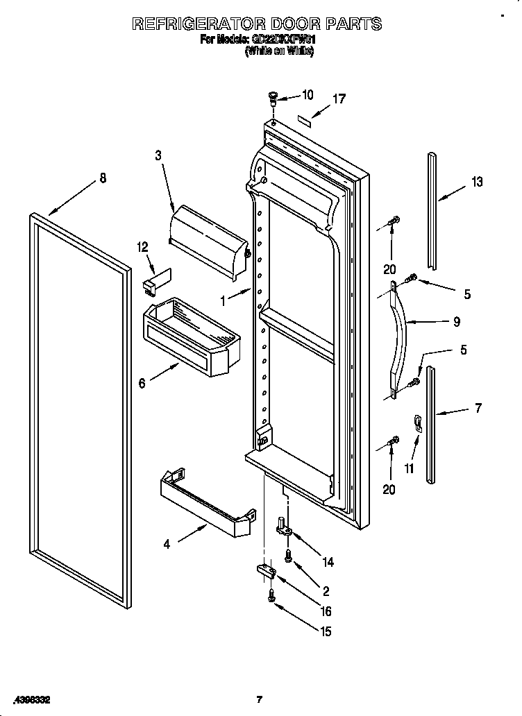 Whirlpool GD22DKXFW01 refrigerator door diagram