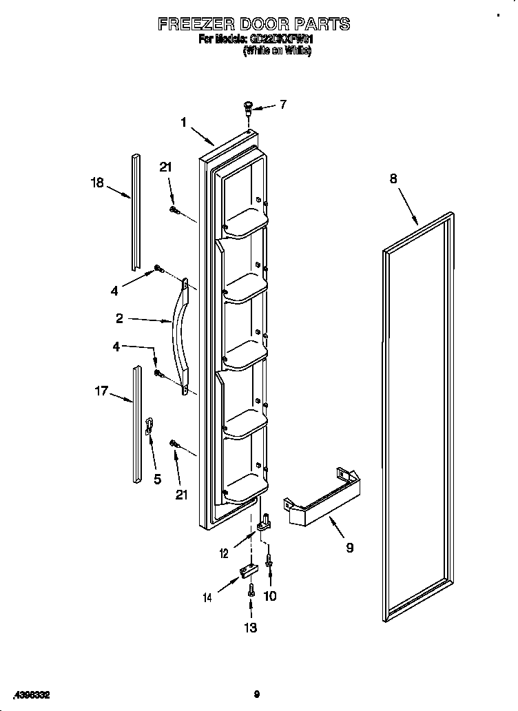 Whirlpool GD22DKXFW01 freezer door diagram