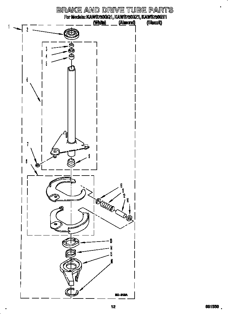 KitchenAid KAWS750GQ1 brake and drive tube diagram