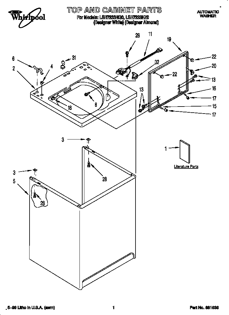 Whirlpool LSR7233HQ0 top and cabinet diagram
