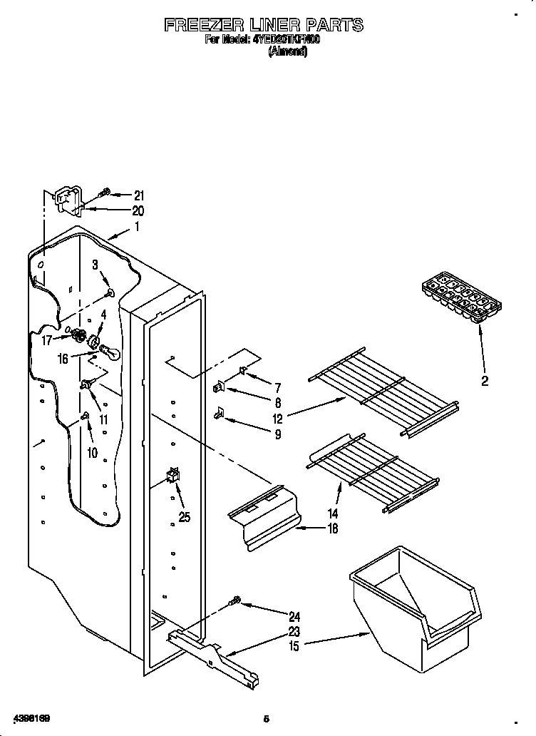 Whirlpool 4YED20TKFN00 freezer liner diagram