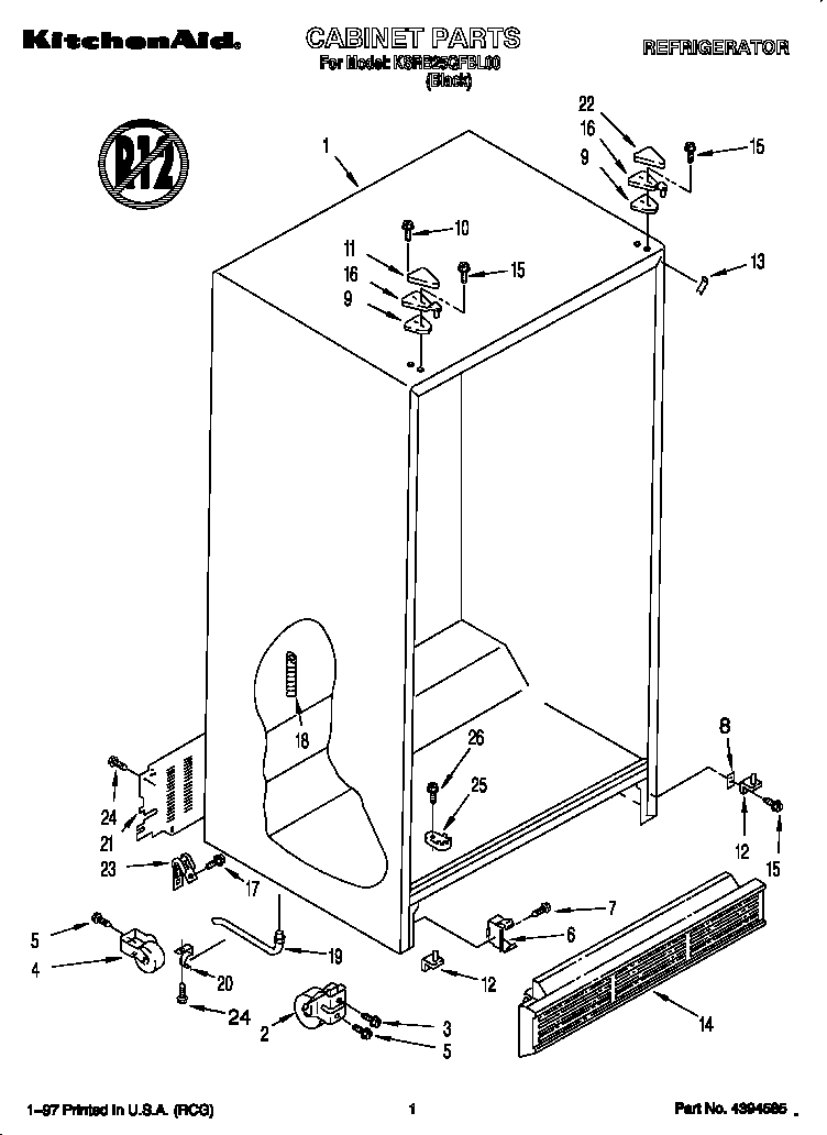 KitchenAid KSRB25QFBL00 cabinet diagram