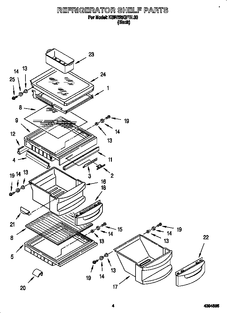 KitchenAid KSRB25QFBL00 refrigerator shelf diagram