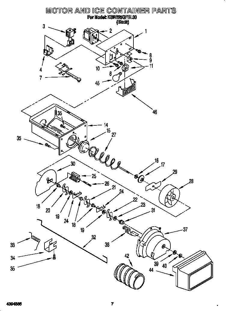 KitchenAid KSRB25QFBL00 motor and ice container diagram