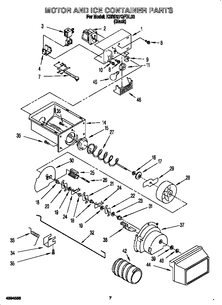 KitchenAid KSRB27QFBL00 motor and ice container diagram