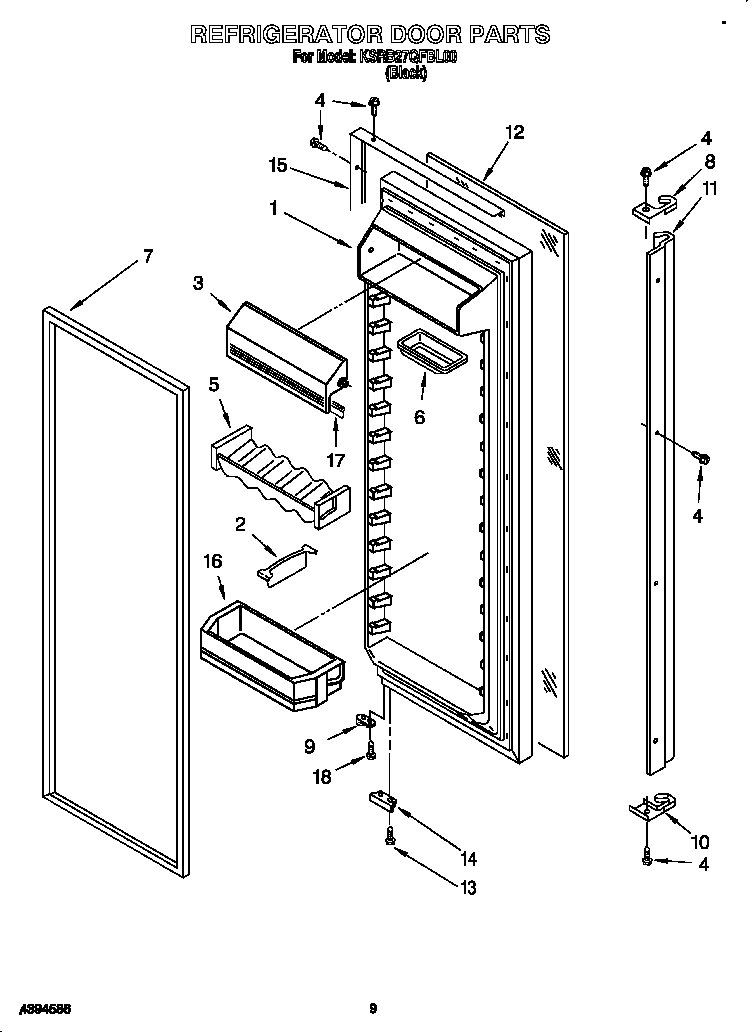 KitchenAid KSRB27QFBL00 refrigerator door diagram