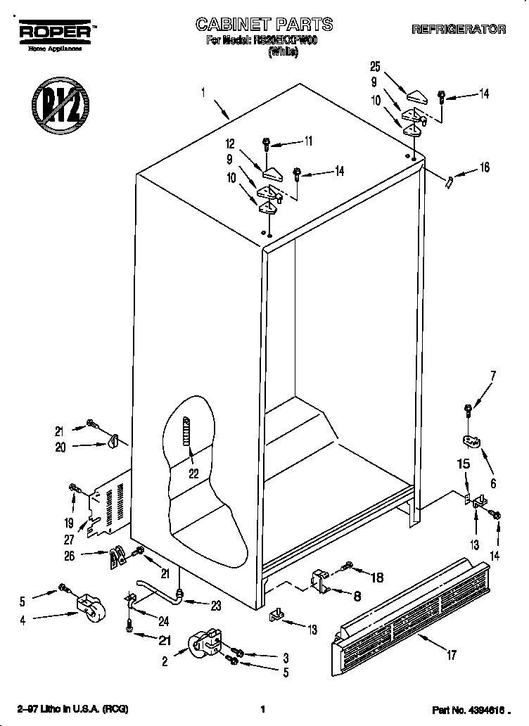 Roper RS20EKXFW00 cabinet diagram
