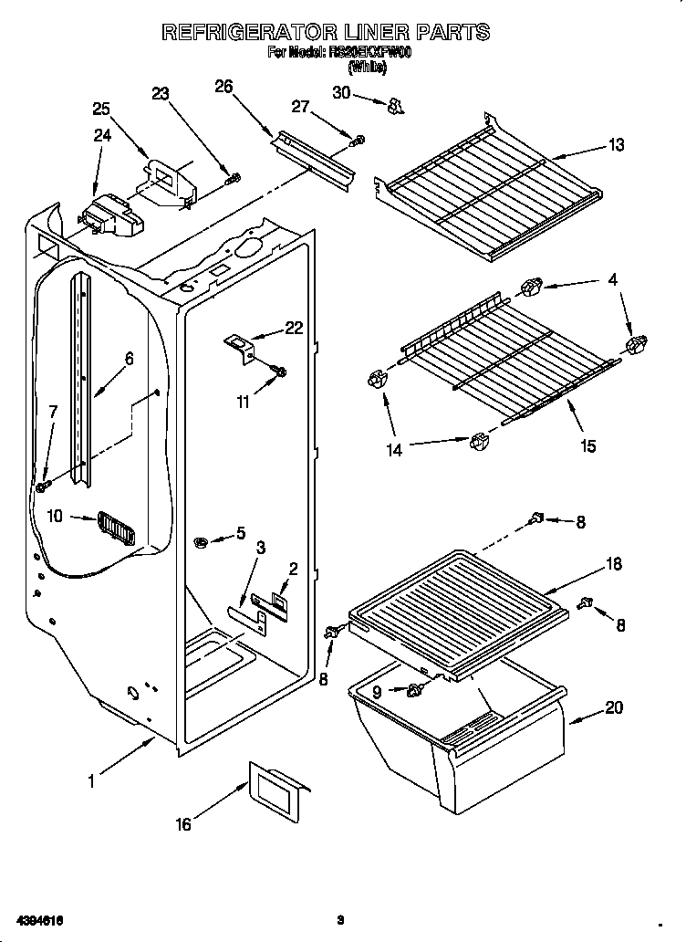 Roper RS20EKXFW00 refrigerator liner diagram