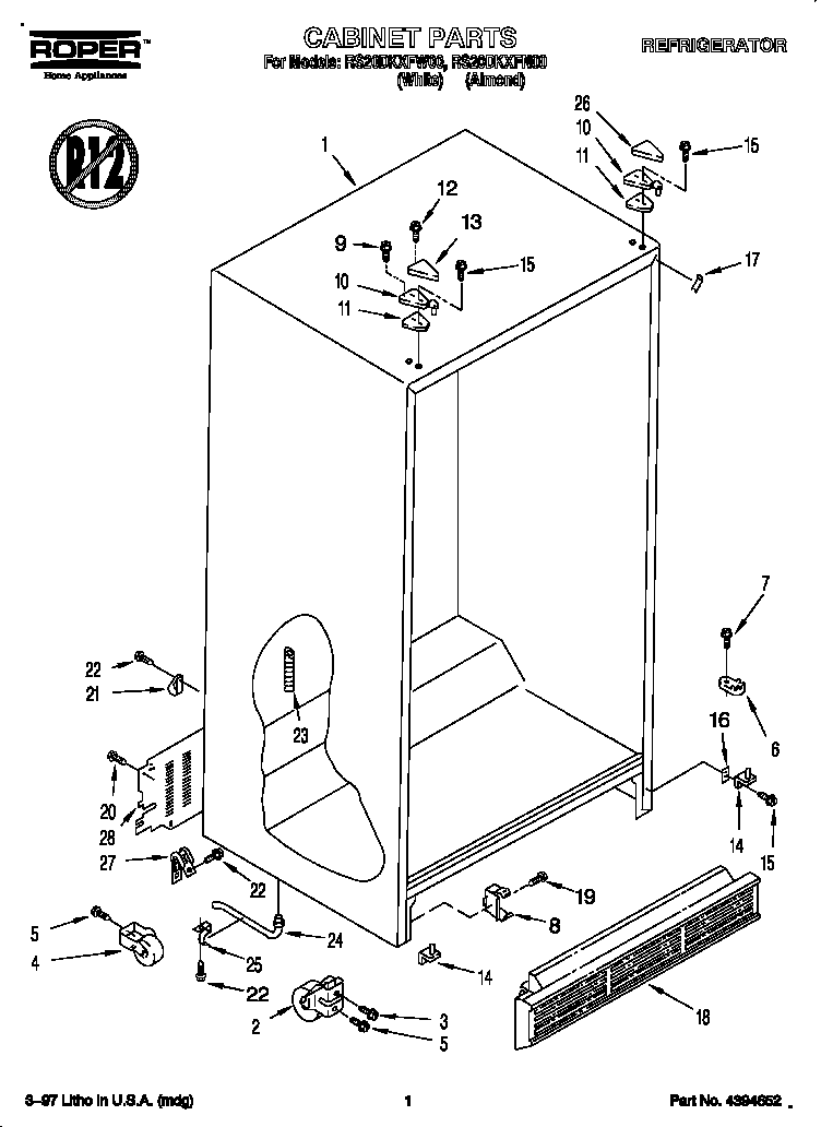 Roper RS20DKXFW00 cabinet diagram