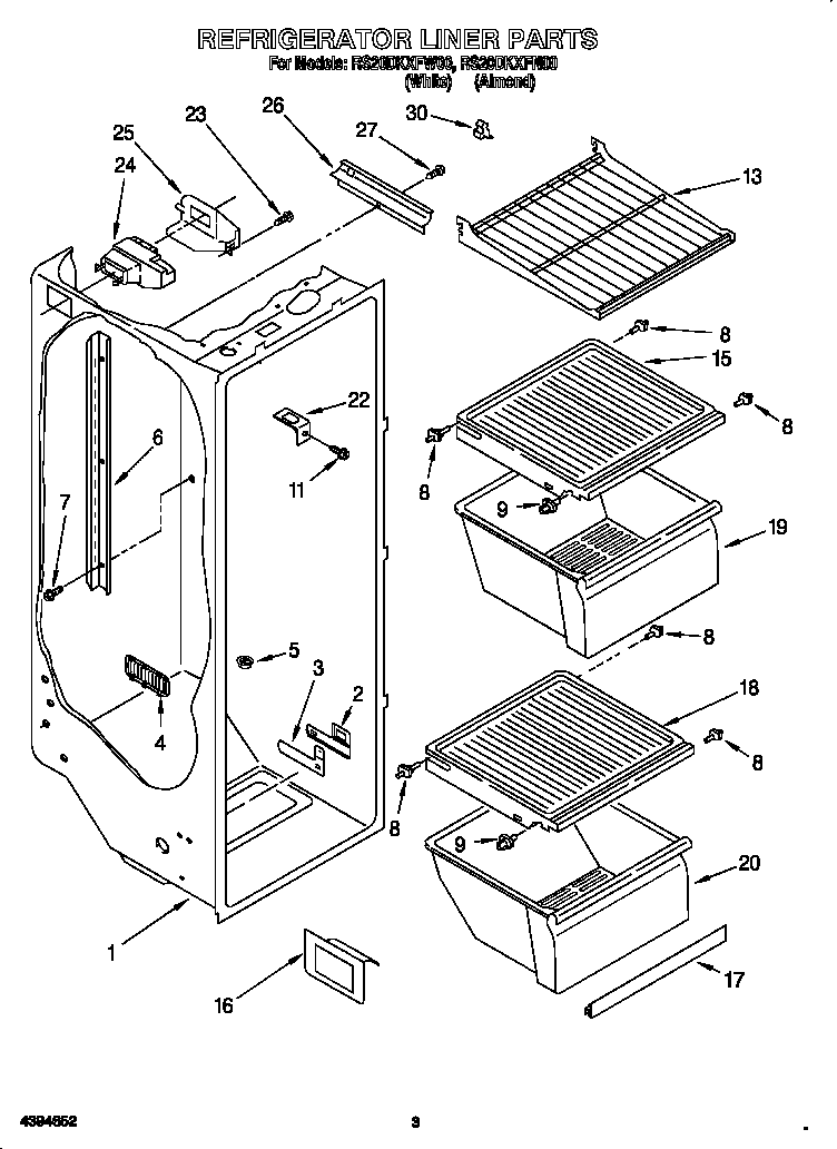 Roper RS20DKXFW00 refrigerator liner diagram