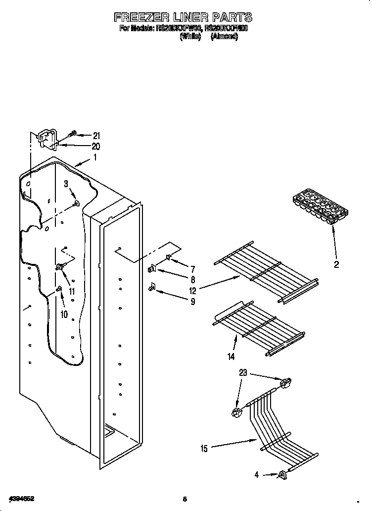 Roper RS20DKXFW00 freezer liner diagram
