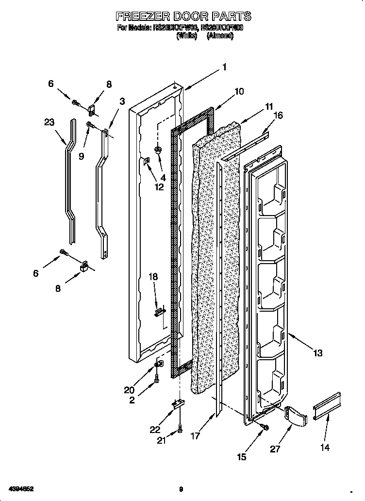 Roper RS20DKXFW00 freezer door diagram