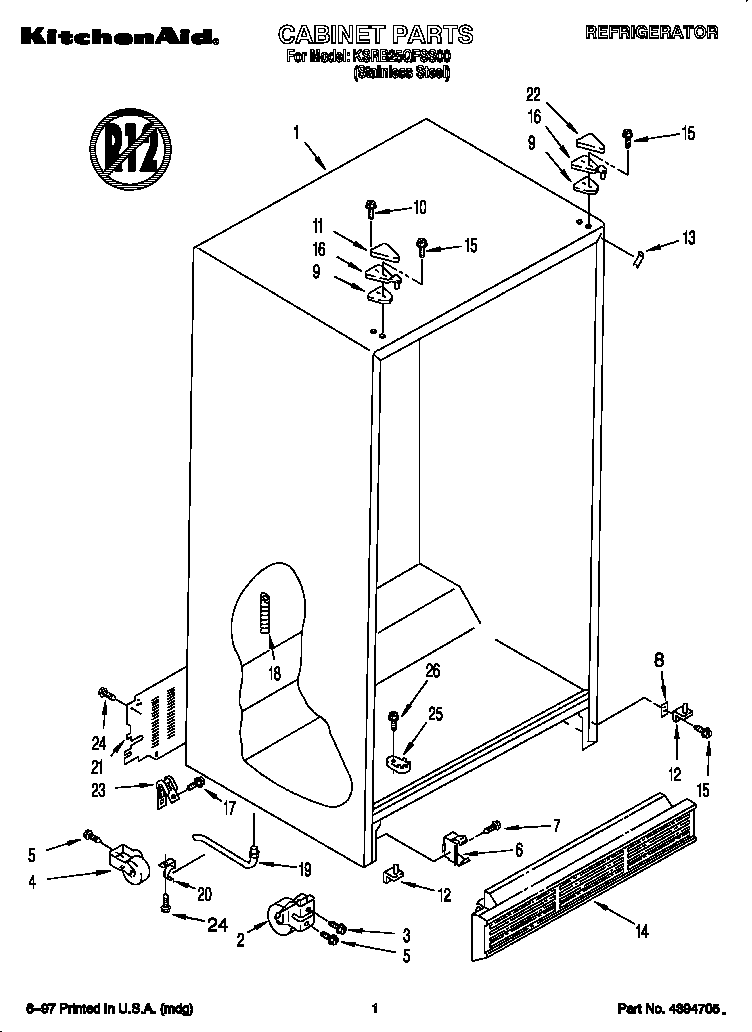 KitchenAid KSRB25QFSS00 cabinet diagram
