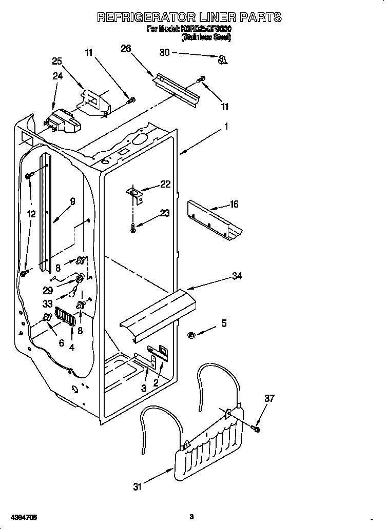KitchenAid KSRB25QFSS00 refrigerator liner diagram