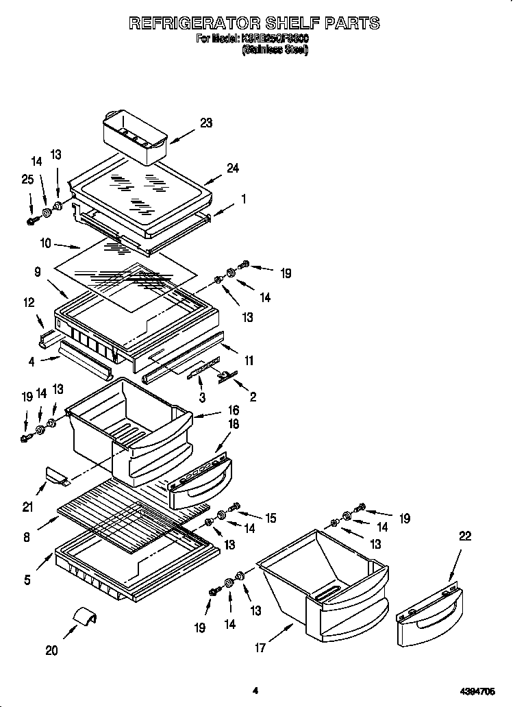 KitchenAid KSRB25QFSS00 refrigerator shelf diagram