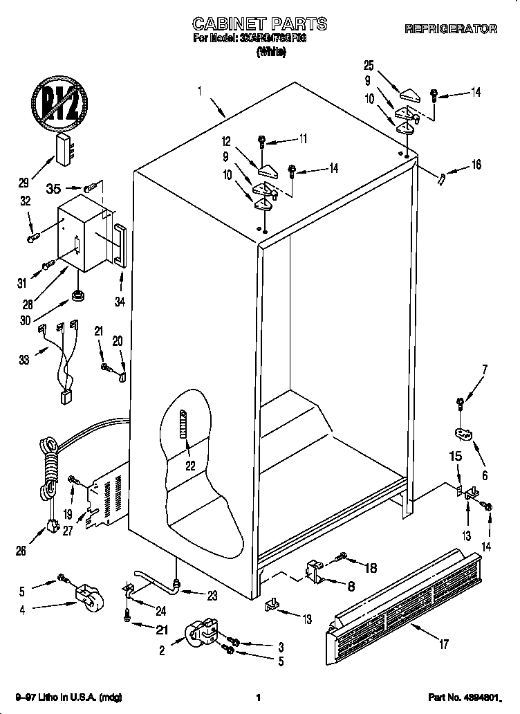 Whirlpool 3XARG478GF00 cabinet diagram