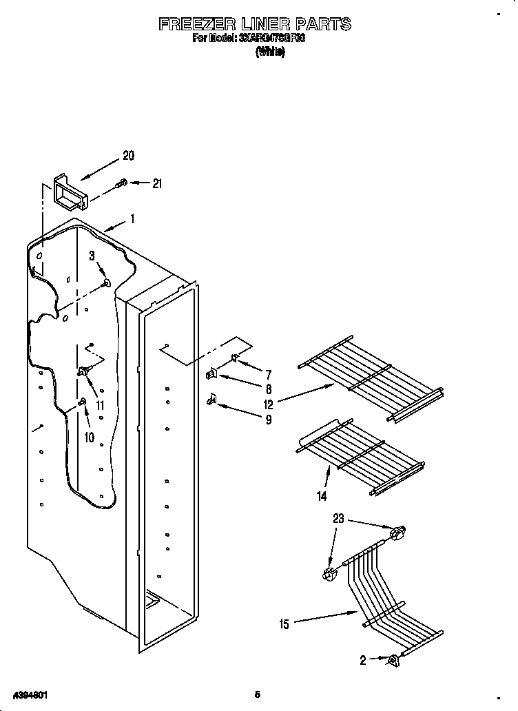 Whirlpool 3XARG478GF00 freezer liner diagram