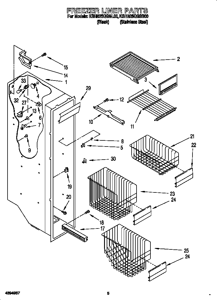 KitchenAid KSRB25QGBL00 freezer liner diagram