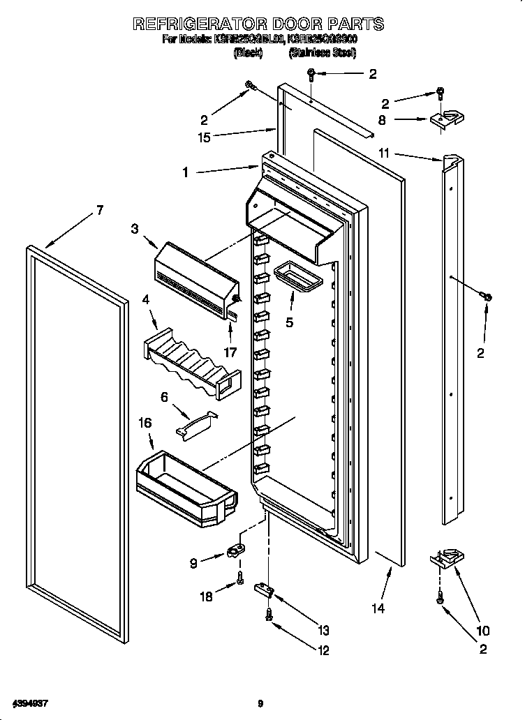 KitchenAid KSRB25QGBL00 refrigerator door diagram