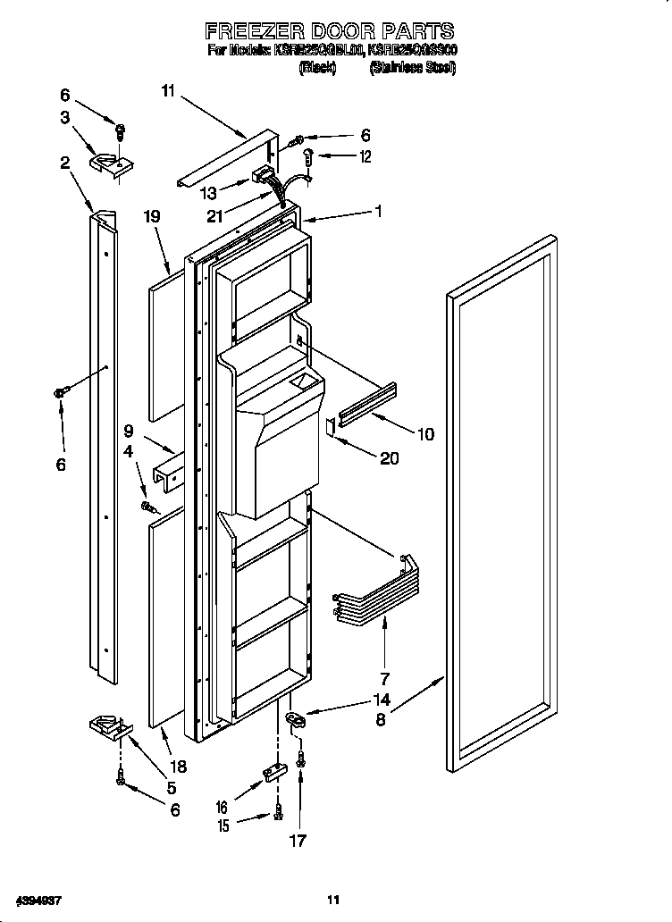 KitchenAid KSRB25QGBL00 freezer door diagram
