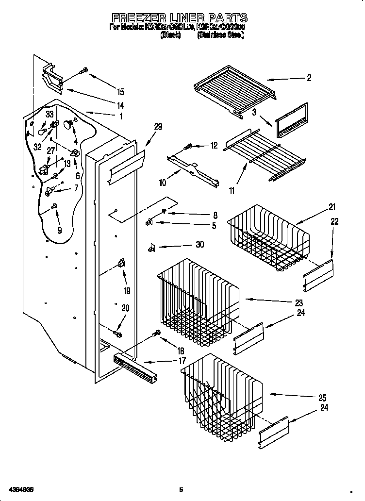 KitchenAid KSRB27QGBL00 freezer liner diagram