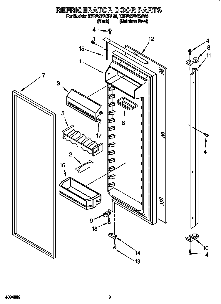 KitchenAid KSRB27QGBL00 refrigerator door diagram