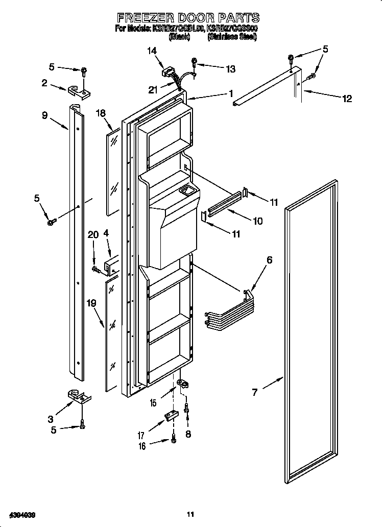 KitchenAid KSRB27QGBL00 freezer door diagram