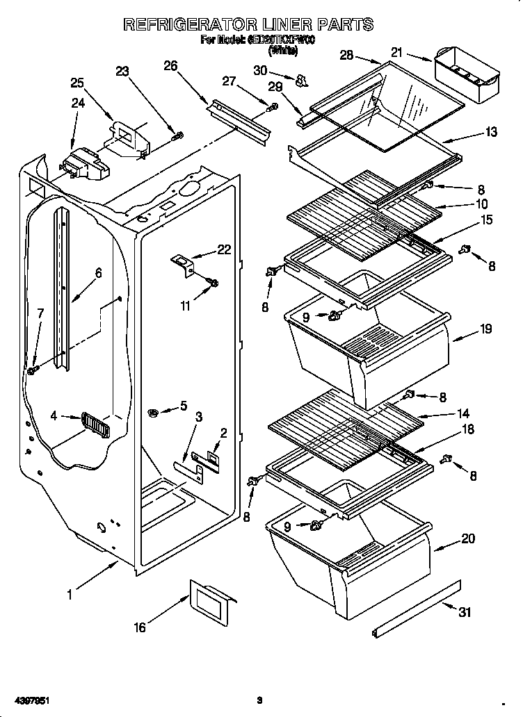 Whirlpool 6ED20TKXFW00 refrigerator liner diagram