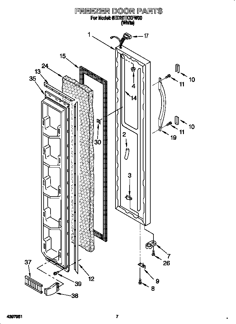 Whirlpool 6ED20TKXFW00 freezer door diagram