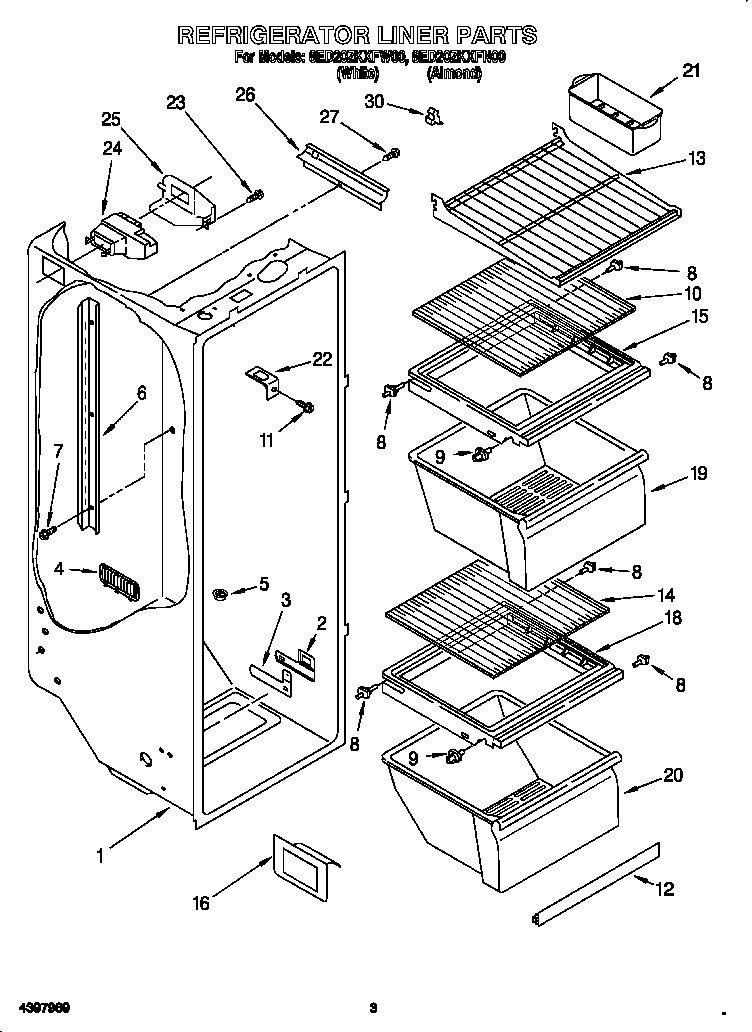 Whirlpool 8ED20ZKXFW00 refrigerator liner diagram
