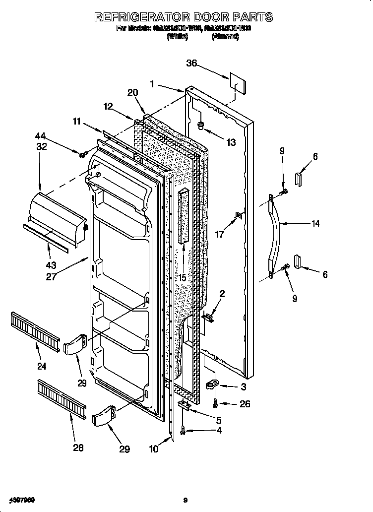 Whirlpool 8ED20ZKXFW00 refrigerator door diagram