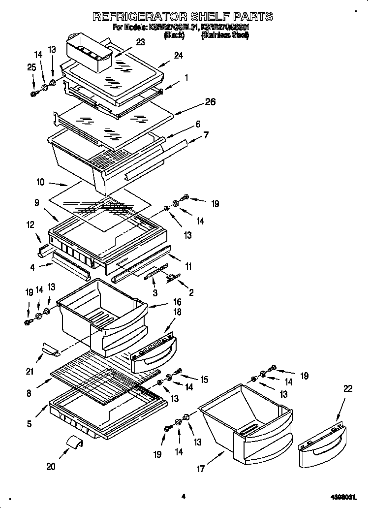 KitchenAid KSRB27QGSS01 refrigerator shelf diagram